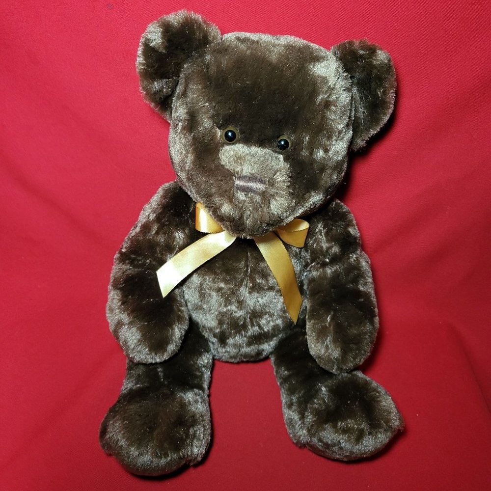 Steven Smith Dark Brown Teddy Bear 15" Stuffed Animal with Gold Ribbon